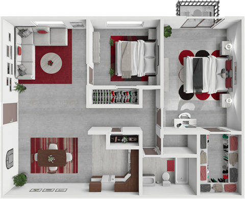 Floor plan for 2 beds, 1 bath, 900 sqft