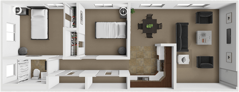 Floor plan for 2 beds, 1 bath, 780 sqft