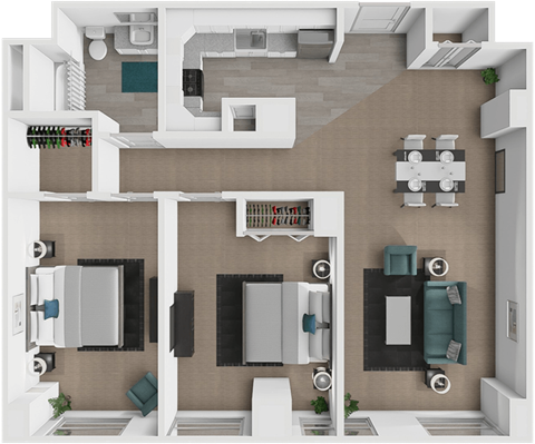 Floor plan for 2 beds, 1 bath, 1034 sqft