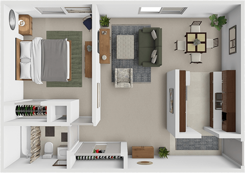 Floor plan for 1 bed, 1 bath, 620 sqft