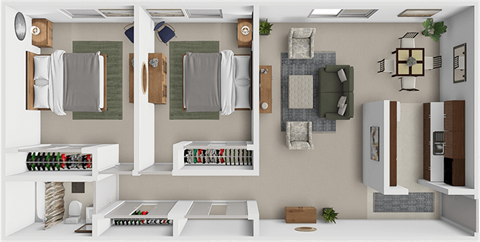 Floor plan for 2 beds, 1 bath, 820 sqft
