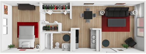 Floor plan for 1 bed, 1 bath, 560 sqft