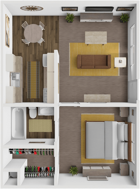 Floor plan for 1 bed, 1 bath, 546 sqft
