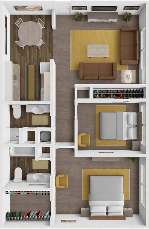 Floor plan for 2 beds, 2 baths, 950 sqft