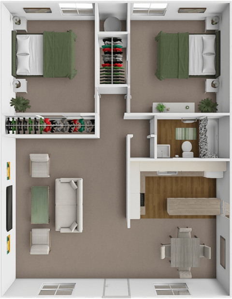 Floor plan for 2 beds, 1 bath, 737 sqft