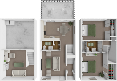 Floor plan for 2 beds, 1.5 baths, 1127 sqft