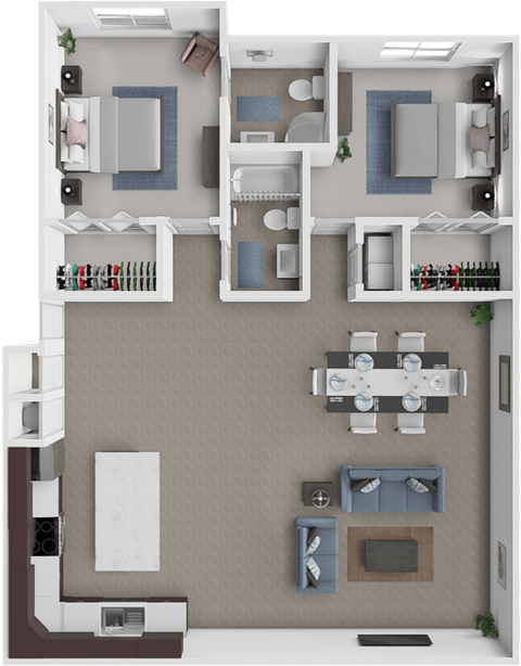 Floor plan for 2 beds, 2 baths, 1100 sqft