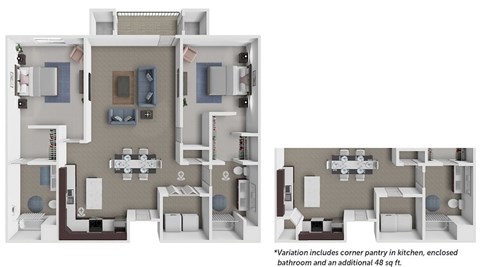 Floor plan for 2 beds, 2 baths, 1207 sqft
