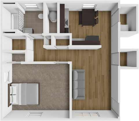 Floor plan for 1 bed, 1 bath, 600 sqft