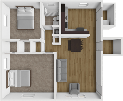 Floor plan for 2 beds, 1 bath, 760 sqft