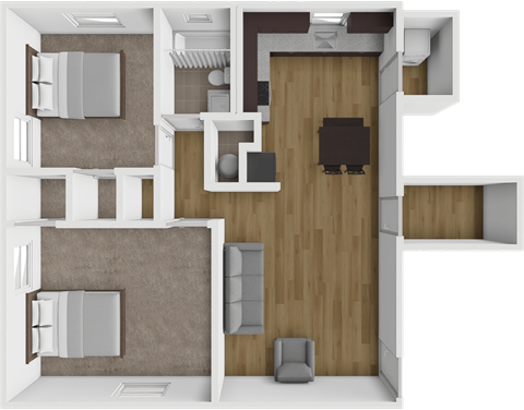 Floor plan for 2 beds, 1 bath, 760 sqft