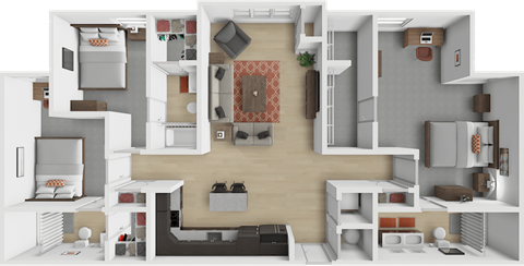 Floor plan for 3 beds, 3 baths, 1379 sqft