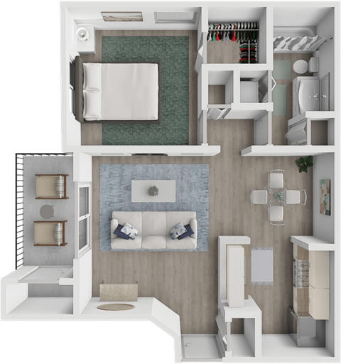 Floor plan for 1 bed, 1 bath, 619 sqft