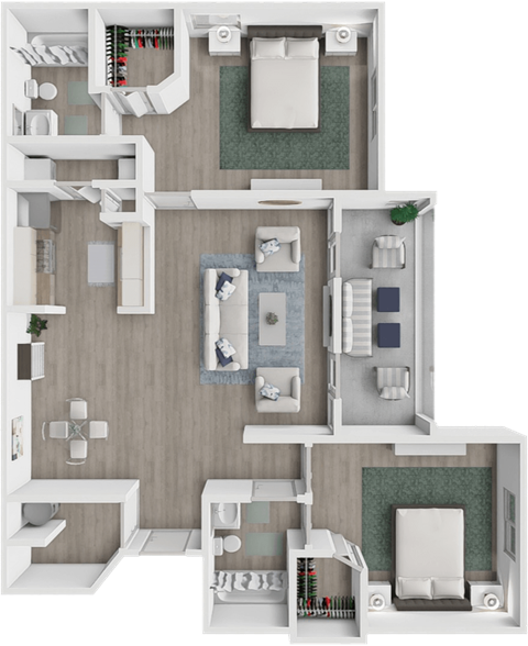Floor plan for 2 beds, 2 baths, 1044 sqft
