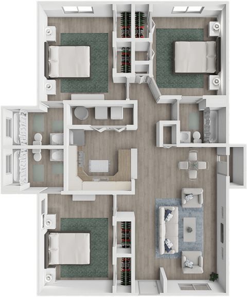 Floor plan for 3 beds, 3 baths, 1300 sqft