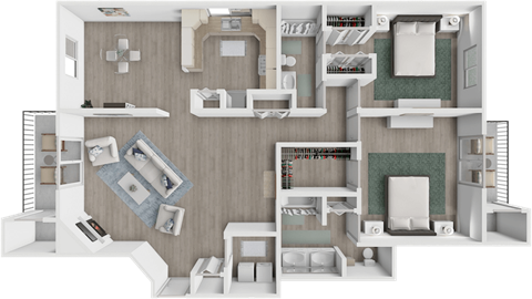 Floor plan for 2 beds, 2 baths, 1350 sqft