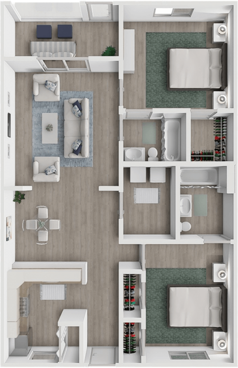 Floor plan for 2 beds, 2 baths, 1100 sqft