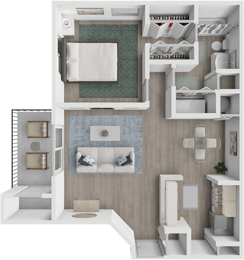 Floor plan for 1 bed, 1 bath, 690 sqft