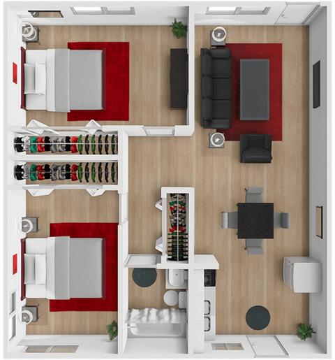 Floor plan for 2 beds, 1 bath, 850 sqft
