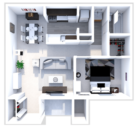 Floor plan for 1 bed, 1 bath, 750 sqft