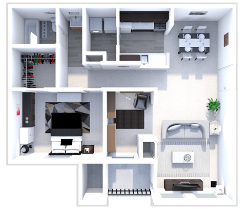 Floor plan for 1 bed, 1 bath, 925 sqft