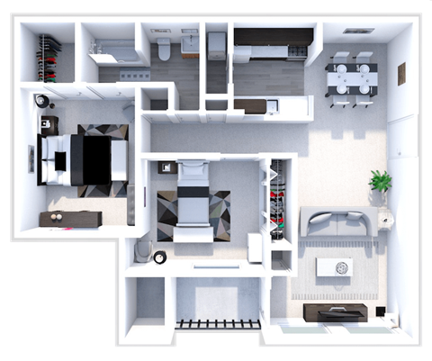 Floor plan for 2 beds, 1 bath, 1050 sqft