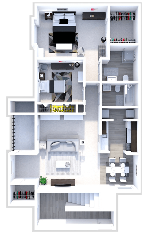Floor plan for 2 beds, 2 baths, 1175 sqft