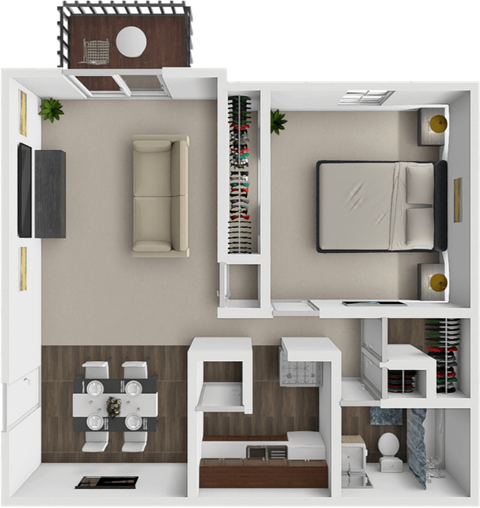 Floor plan for 1 bed, 1 bath, 620 sqft