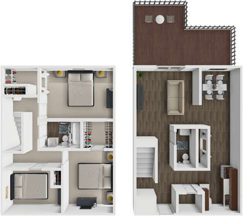 Floor plan for 2 beds, 1.5 baths, 1050 sqft