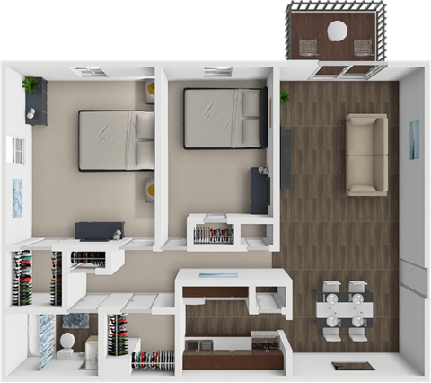 Floor plan for 2 beds, 1 bath, 900 sqft