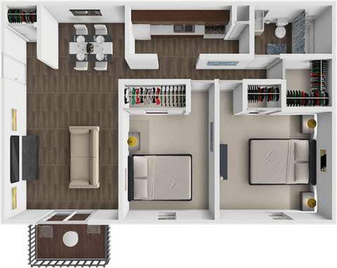 Floor plan for 2 beds, 1 bath, 830 sqft