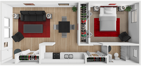 Floor plan for 1 bed, 1 bath, 550 sqft