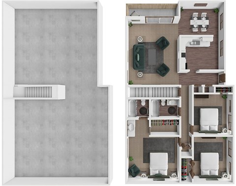 Floor plan for 3 beds, 2 baths, 1450 sqft