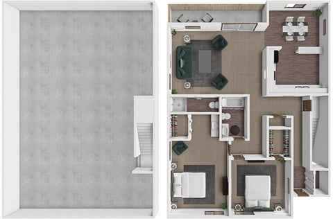 Floor plan for 2 beds, 2 baths, 1190 sqft