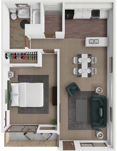 Floor plan for 1 bed, 1 bath, 700 sqft
