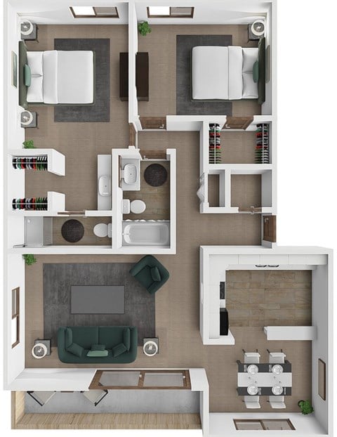 Floor plan for 2 beds, 1.8 baths, 1017 sqft