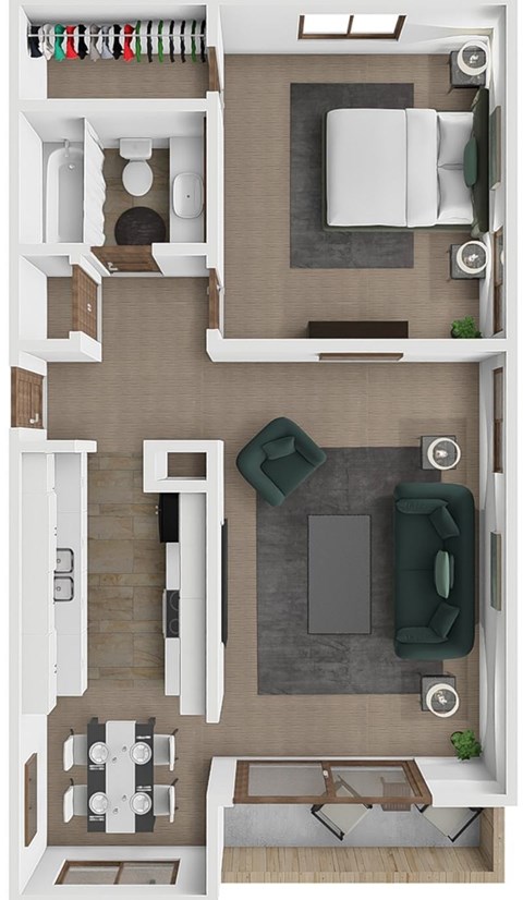 Floor plan for 1 bed, 1 bath, 724 sqft