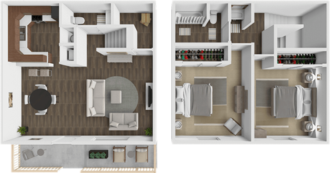Floor plan for 2 beds, 1.5 baths, 1008 sqft
