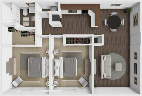 Floor plan for 2 beds, 1 bath, 862 sqft