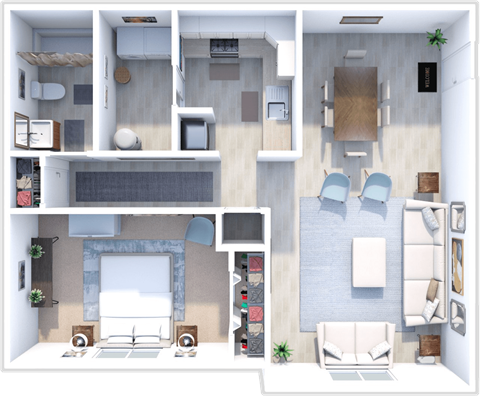 Floor plan for 1 bed, 1 bath, 783 sqft