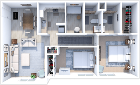 Floor plan for 2 beds, 2 baths, 1143 sqft