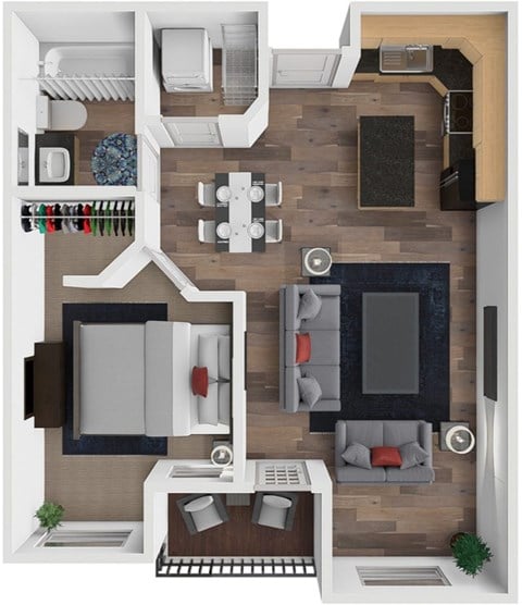Floor plan for 1 bed, 1 bath, 771 sqft