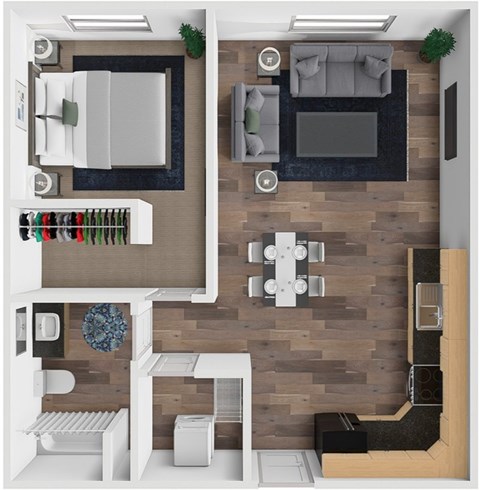 Floor plan for 1 bed, 1 bath, 792 sqft