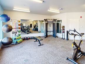 Minot apartment for rent - An exercise room with weights at The Plaza Apartments.