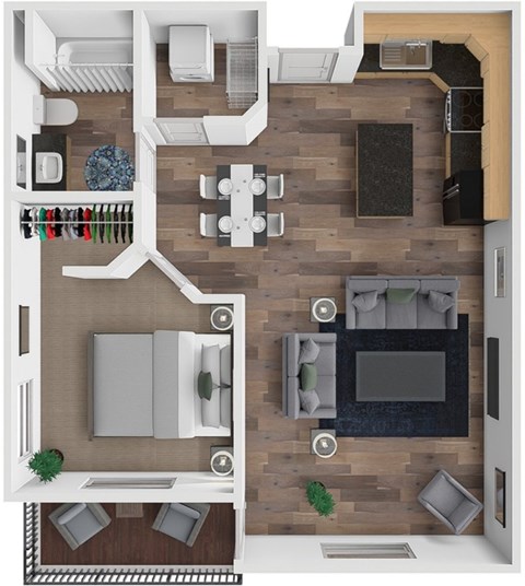 Floor plan for 1 bed, 1 bath, 752 sqft