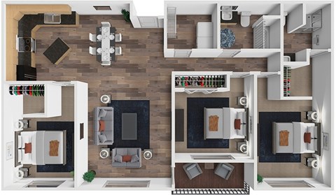 Floor plan for 3 beds, 2 baths, 1440 sqft
