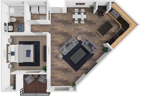 Floor plan for 1 bed, 1 bath, 942 sqft
