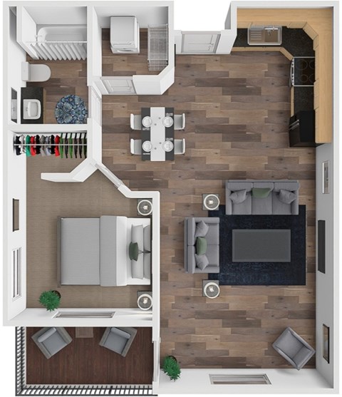 Floor plan for 1 bed, 1 bath, 840 sqft