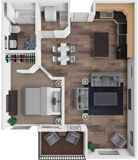 Floor plan for 1 bed, 1 bath, 847 sqft