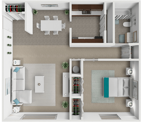 Floor plan for 1 bed, 1 bath, 650 sqft